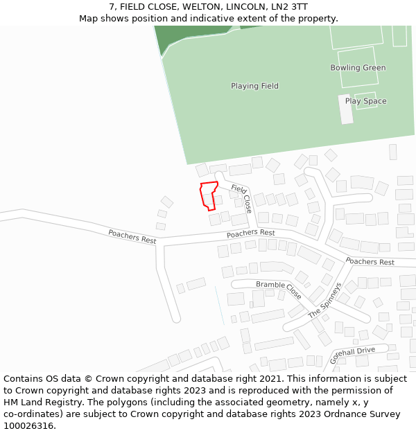 7, FIELD CLOSE, WELTON, LINCOLN, LN2 3TT: Location map and indicative extent of plot