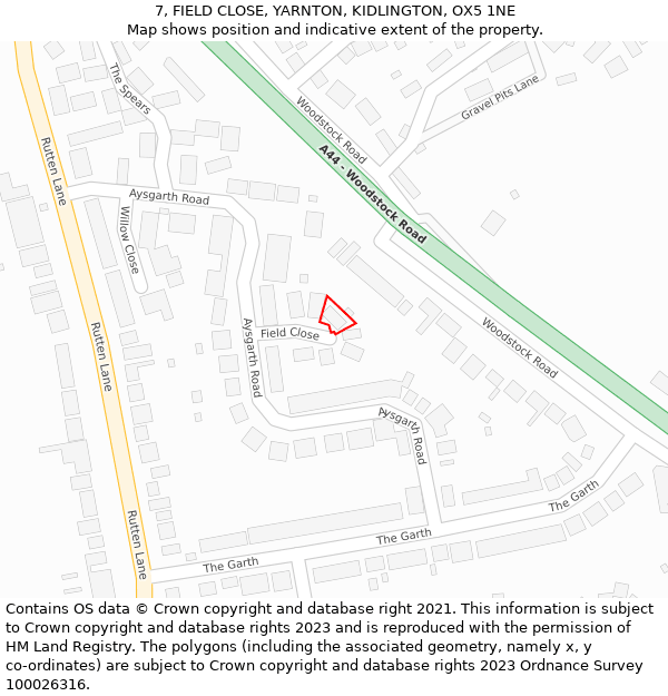 7, FIELD CLOSE, YARNTON, KIDLINGTON, OX5 1NE: Location map and indicative extent of plot