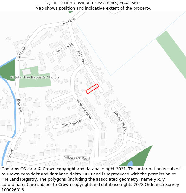 7, FIELD HEAD, WILBERFOSS, YORK, YO41 5RD: Location map and indicative extent of plot