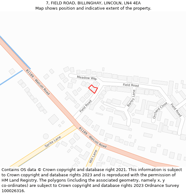 7, FIELD ROAD, BILLINGHAY, LINCOLN, LN4 4EA: Location map and indicative extent of plot