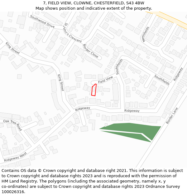 7, FIELD VIEW, CLOWNE, CHESTERFIELD, S43 4BW: Location map and indicative extent of plot