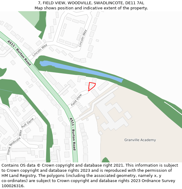 7, FIELD VIEW, WOODVILLE, SWADLINCOTE, DE11 7AL: Location map and indicative extent of plot