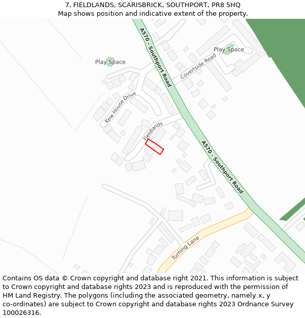 7, FIELDLANDS, SCARISBRICK, SOUTHPORT, PR8 5HQ: Location map and indicative extent of plot