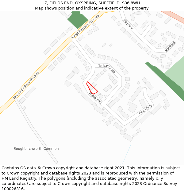 7, FIELDS END, OXSPRING, SHEFFIELD, S36 8WH: Location map and indicative extent of plot