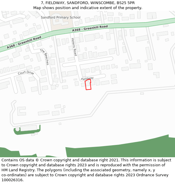 7, FIELDWAY, SANDFORD, WINSCOMBE, BS25 5PR: Location map and indicative extent of plot