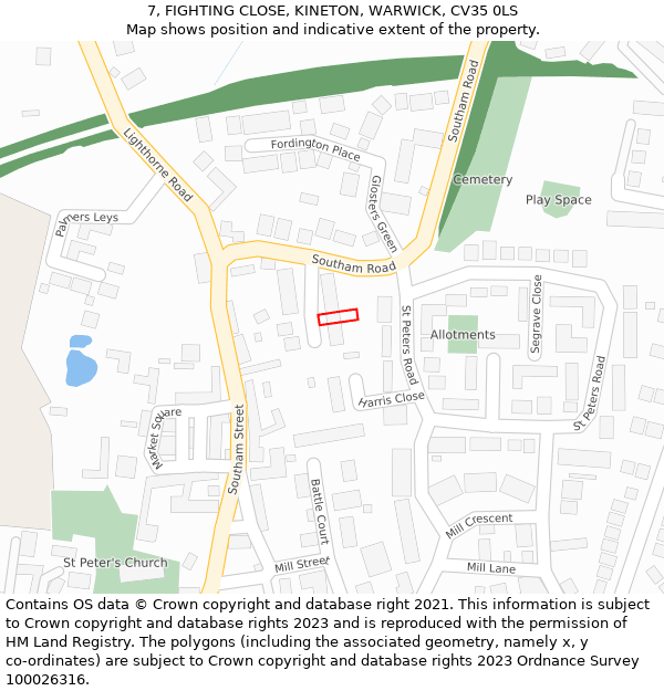 7, FIGHTING CLOSE, KINETON, WARWICK, CV35 0LS: Location map and indicative extent of plot