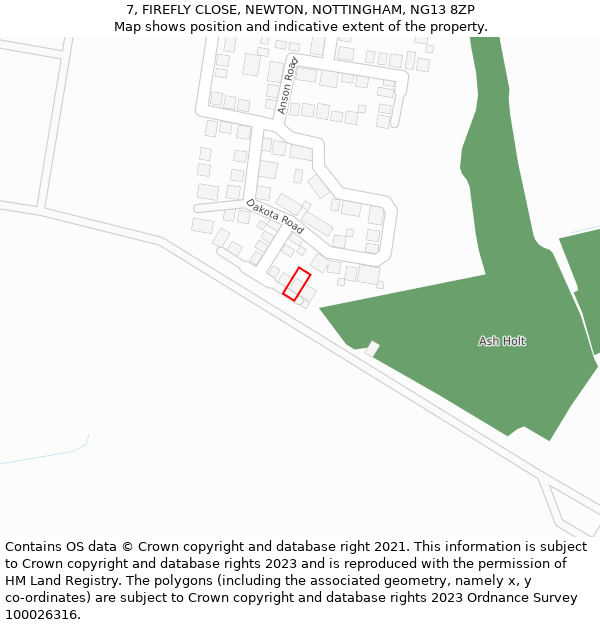 7, FIREFLY CLOSE, NEWTON, NOTTINGHAM, NG13 8ZP: Location map and indicative extent of plot