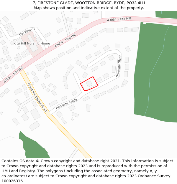 7, FIRESTONE GLADE, WOOTTON BRIDGE, RYDE, PO33 4LH: Location map and indicative extent of plot