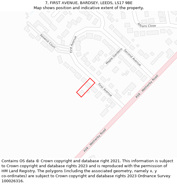 7, FIRST AVENUE, BARDSEY, LEEDS, LS17 9BE: Location map and indicative extent of plot