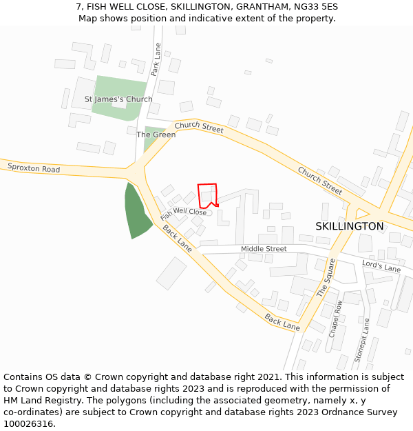 7, FISH WELL CLOSE, SKILLINGTON, GRANTHAM, NG33 5ES: Location map and indicative extent of plot