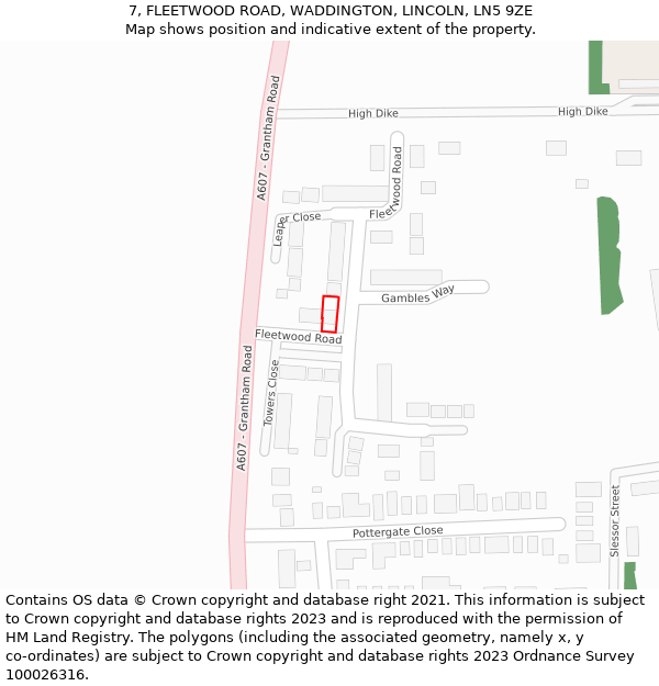 7, FLEETWOOD ROAD, WADDINGTON, LINCOLN, LN5 9ZE: Location map and indicative extent of plot