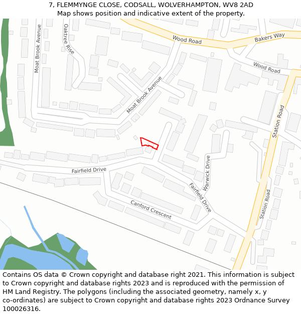 7, FLEMMYNGE CLOSE, CODSALL, WOLVERHAMPTON, WV8 2AD: Location map and indicative extent of plot