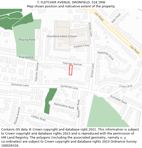 7, FLETCHER AVENUE, DRONFIELD, S18 1RW: Location map and indicative extent of plot