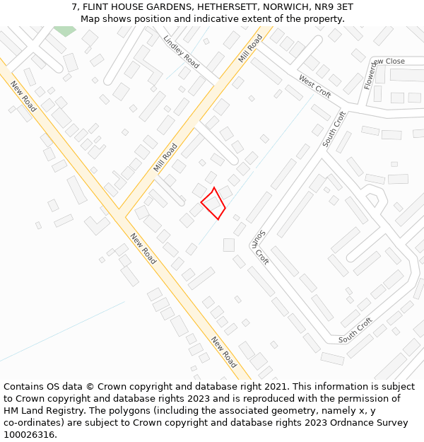 7, FLINT HOUSE GARDENS, HETHERSETT, NORWICH, NR9 3ET: Location map and indicative extent of plot