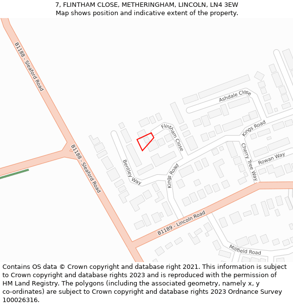 7, FLINTHAM CLOSE, METHERINGHAM, LINCOLN, LN4 3EW: Location map and indicative extent of plot