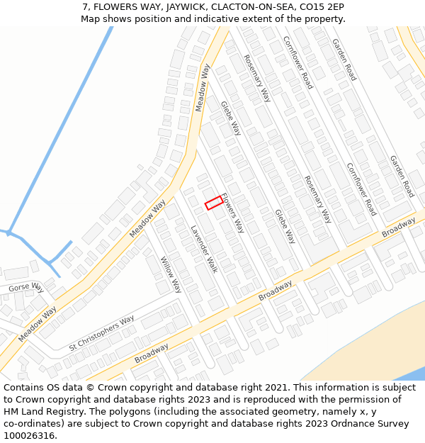7, FLOWERS WAY, JAYWICK, CLACTON-ON-SEA, CO15 2EP: Location map and indicative extent of plot