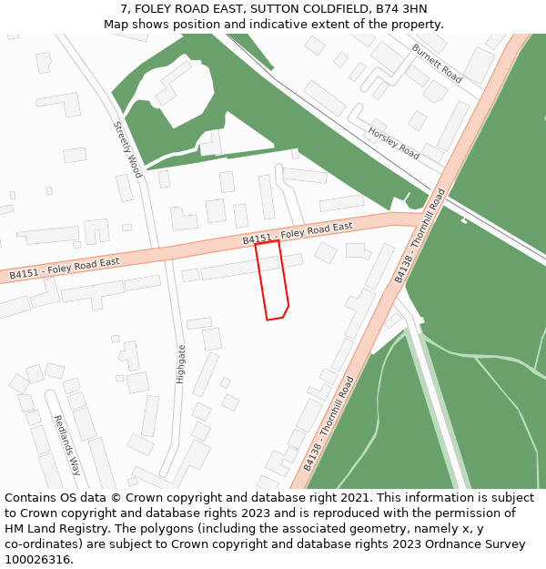 7, FOLEY ROAD EAST, SUTTON COLDFIELD, B74 3HN: Location map and indicative extent of plot