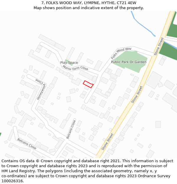 7, FOLKS WOOD WAY, LYMPNE, HYTHE, CT21 4EW: Location map and indicative extent of plot