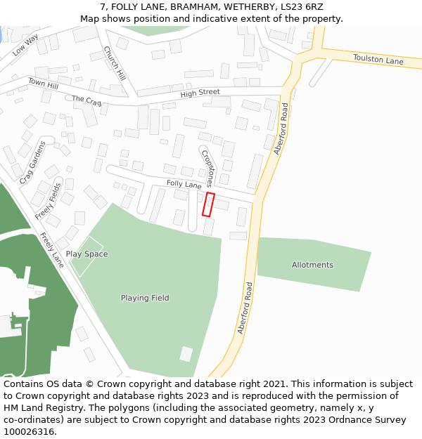 7, FOLLY LANE, BRAMHAM, WETHERBY, LS23 6RZ: Location map and indicative extent of plot