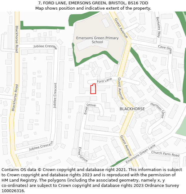 7, FORD LANE, EMERSONS GREEN, BRISTOL, BS16 7DD: Location map and indicative extent of plot