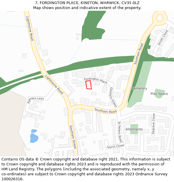 7, FORDINGTON PLACE, KINETON, WARWICK, CV35 0LZ: Location map and indicative extent of plot