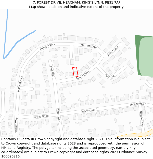 7, FOREST DRIVE, HEACHAM, KING'S LYNN, PE31 7AF: Location map and indicative extent of plot