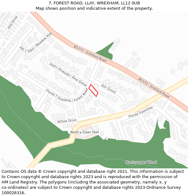 7, FOREST ROAD, LLAY, WREXHAM, LL12 0UB: Location map and indicative extent of plot