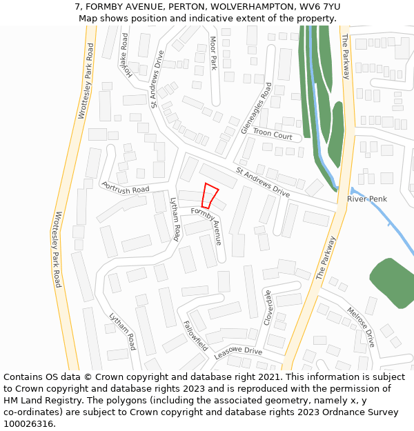 7, FORMBY AVENUE, PERTON, WOLVERHAMPTON, WV6 7YU: Location map and indicative extent of plot