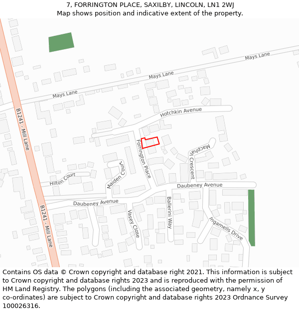 7, FORRINGTON PLACE, SAXILBY, LINCOLN, LN1 2WJ: Location map and indicative extent of plot