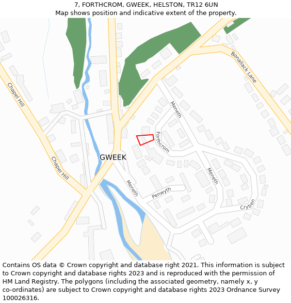 7, FORTHCROM, GWEEK, HELSTON, TR12 6UN: Location map and indicative extent of plot