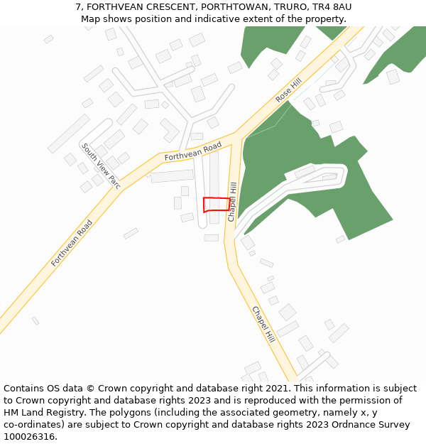 7, FORTHVEAN CRESCENT, PORTHTOWAN, TRURO, TR4 8AU: Location map and indicative extent of plot