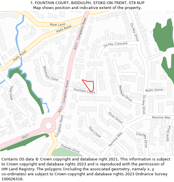 7, FOUNTAIN COURT, BIDDULPH, STOKE-ON-TRENT, ST8 6UP: Location map and indicative extent of plot