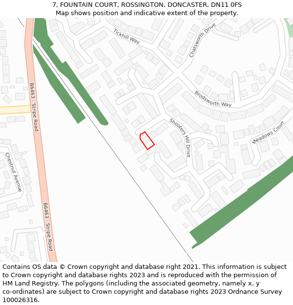 7, FOUNTAIN COURT, ROSSINGTON, DONCASTER, DN11 0FS: Location map and indicative extent of plot