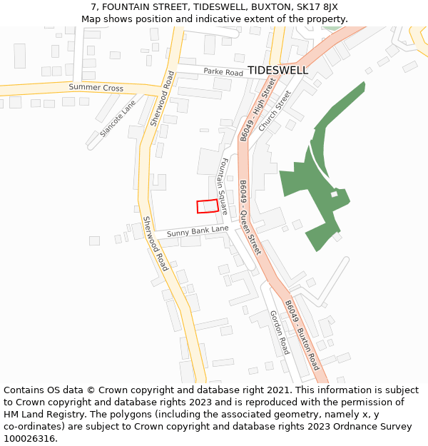 7, FOUNTAIN STREET, TIDESWELL, BUXTON, SK17 8JX: Location map and indicative extent of plot