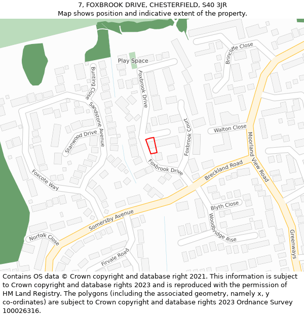 7, FOXBROOK DRIVE, CHESTERFIELD, S40 3JR: Location map and indicative extent of plot