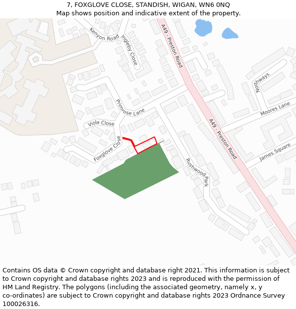 7, FOXGLOVE CLOSE, STANDISH, WIGAN, WN6 0NQ: Location map and indicative extent of plot