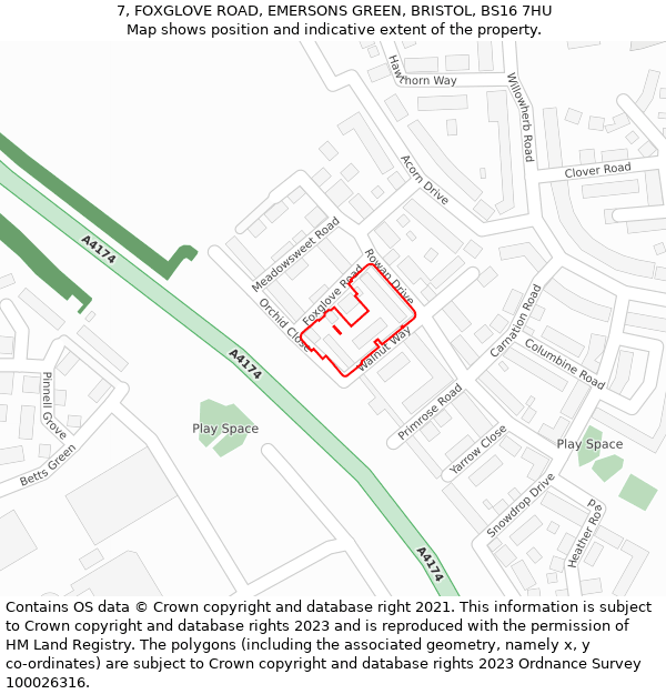 7, FOXGLOVE ROAD, EMERSONS GREEN, BRISTOL, BS16 7HU: Location map and indicative extent of plot