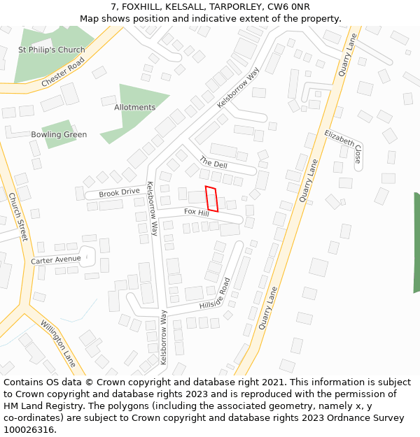 7, FOXHILL, KELSALL, TARPORLEY, CW6 0NR: Location map and indicative extent of plot