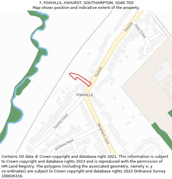 7, FOXHILLS, ASHURST, SOUTHAMPTON, SO40 7ED: Location map and indicative extent of plot