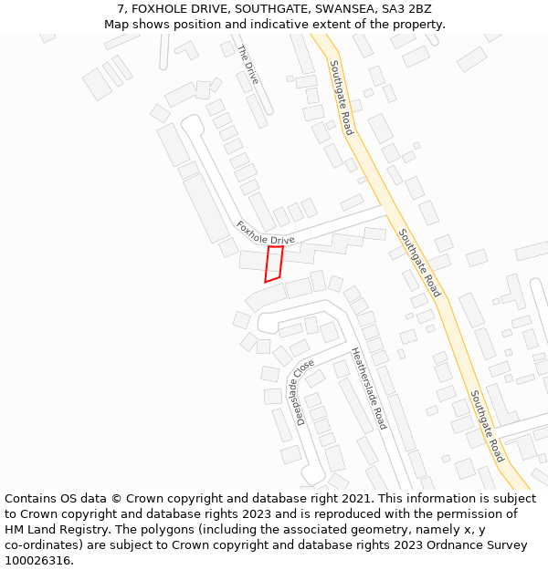 7, FOXHOLE DRIVE, SOUTHGATE, SWANSEA, SA3 2BZ: Location map and indicative extent of plot