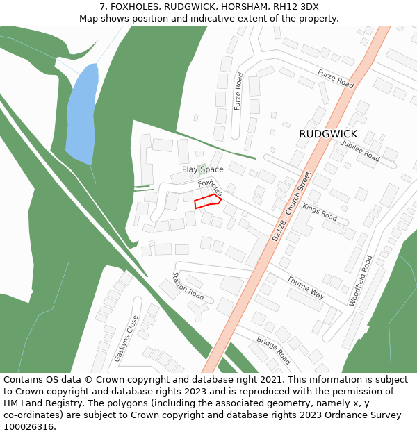 7, FOXHOLES, RUDGWICK, HORSHAM, RH12 3DX: Location map and indicative extent of plot