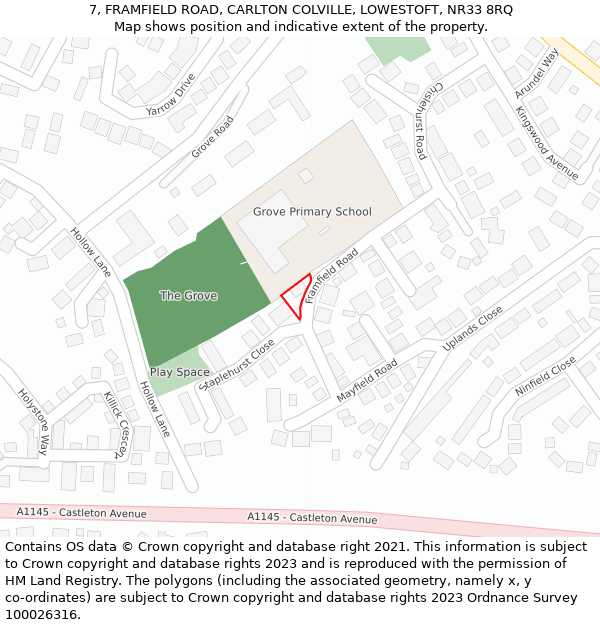 7, FRAMFIELD ROAD, CARLTON COLVILLE, LOWESTOFT, NR33 8RQ: Location map and indicative extent of plot