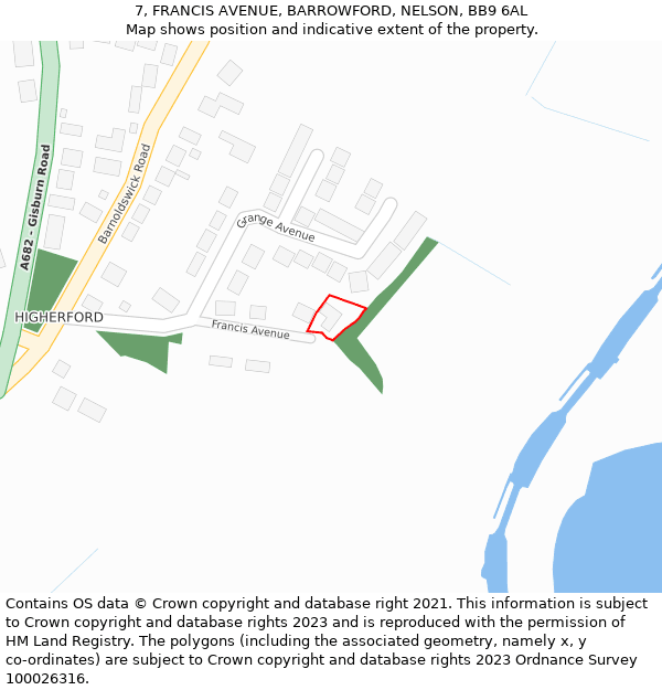 7, FRANCIS AVENUE, BARROWFORD, NELSON, BB9 6AL: Location map and indicative extent of plot