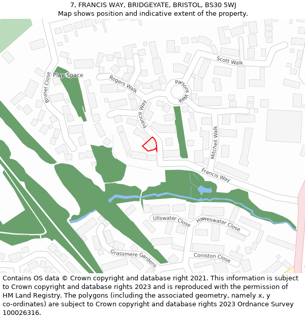 7, FRANCIS WAY, BRIDGEYATE, BRISTOL, BS30 5WJ: Location map and indicative extent of plot