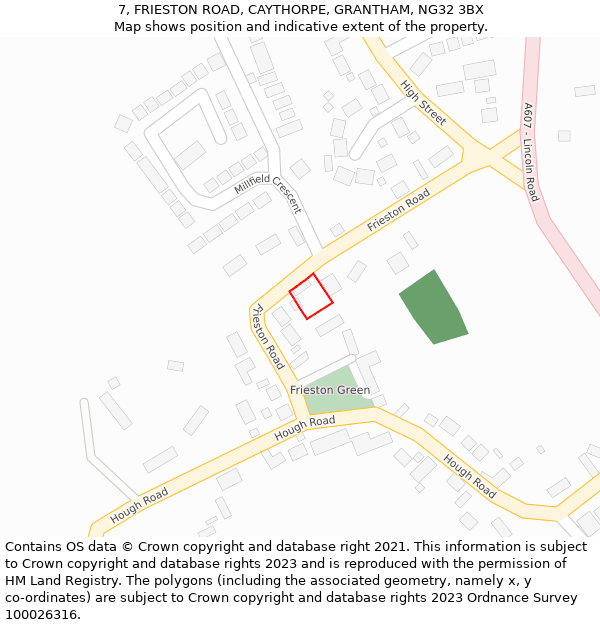 7, FRIESTON ROAD, CAYTHORPE, GRANTHAM, NG32 3BX: Location map and indicative extent of plot