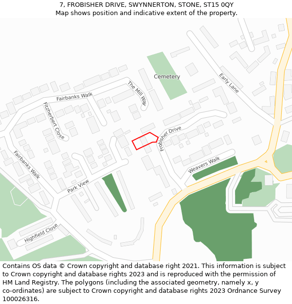 7, FROBISHER DRIVE, SWYNNERTON, STONE, ST15 0QY: Location map and indicative extent of plot