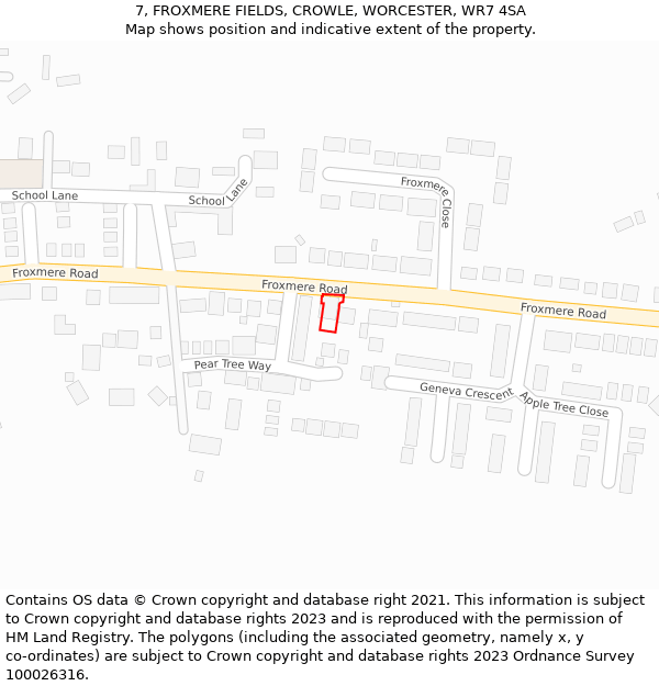 7, FROXMERE FIELDS, CROWLE, WORCESTER, WR7 4SA: Location map and indicative extent of plot