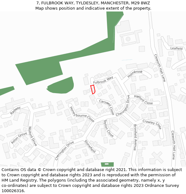 7, FULBROOK WAY, TYLDESLEY, MANCHESTER, M29 8WZ: Location map and indicative extent of plot