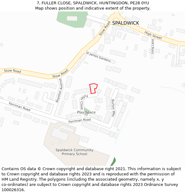 7, FULLER CLOSE, SPALDWICK, HUNTINGDON, PE28 0YU: Location map and indicative extent of plot