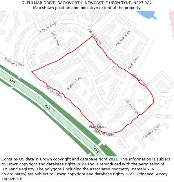 7, FULMAR DRIVE, BACKWORTH, NEWCASTLE UPON TYNE, NE27 0GU: Location map and indicative extent of plot